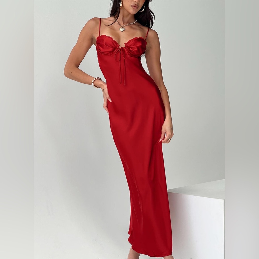 Princess Polly monument red corset dress worn low back detail